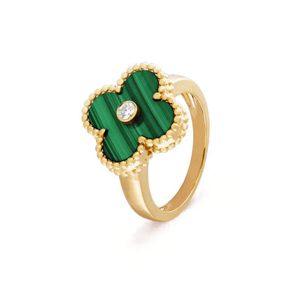 [Glimmer]CLOVER MALACHITE RING GOLD DIAMOND